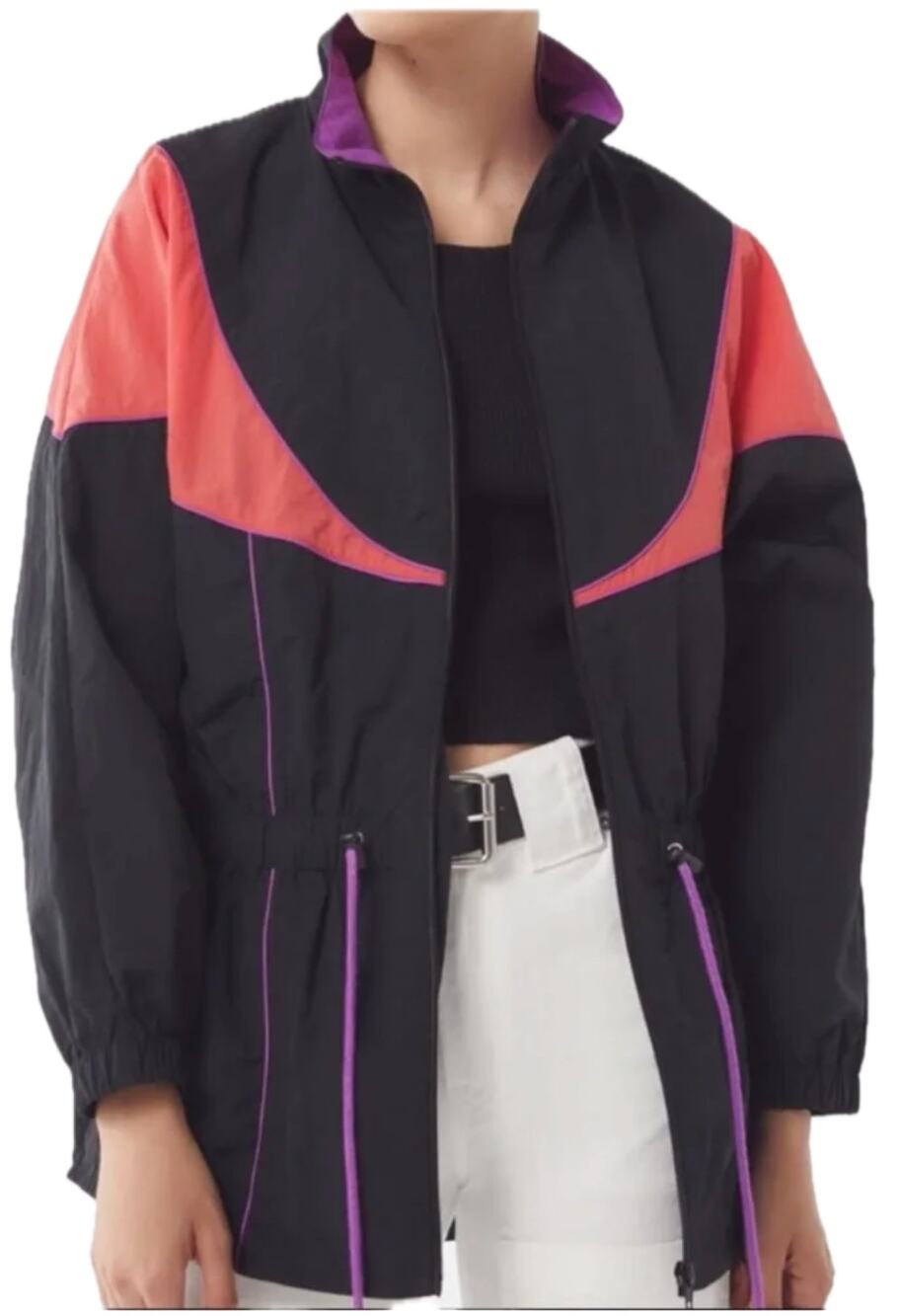 Urban Outfitters Red Black Purple UO Nylon Colorblock Windbreaker Jacket size L